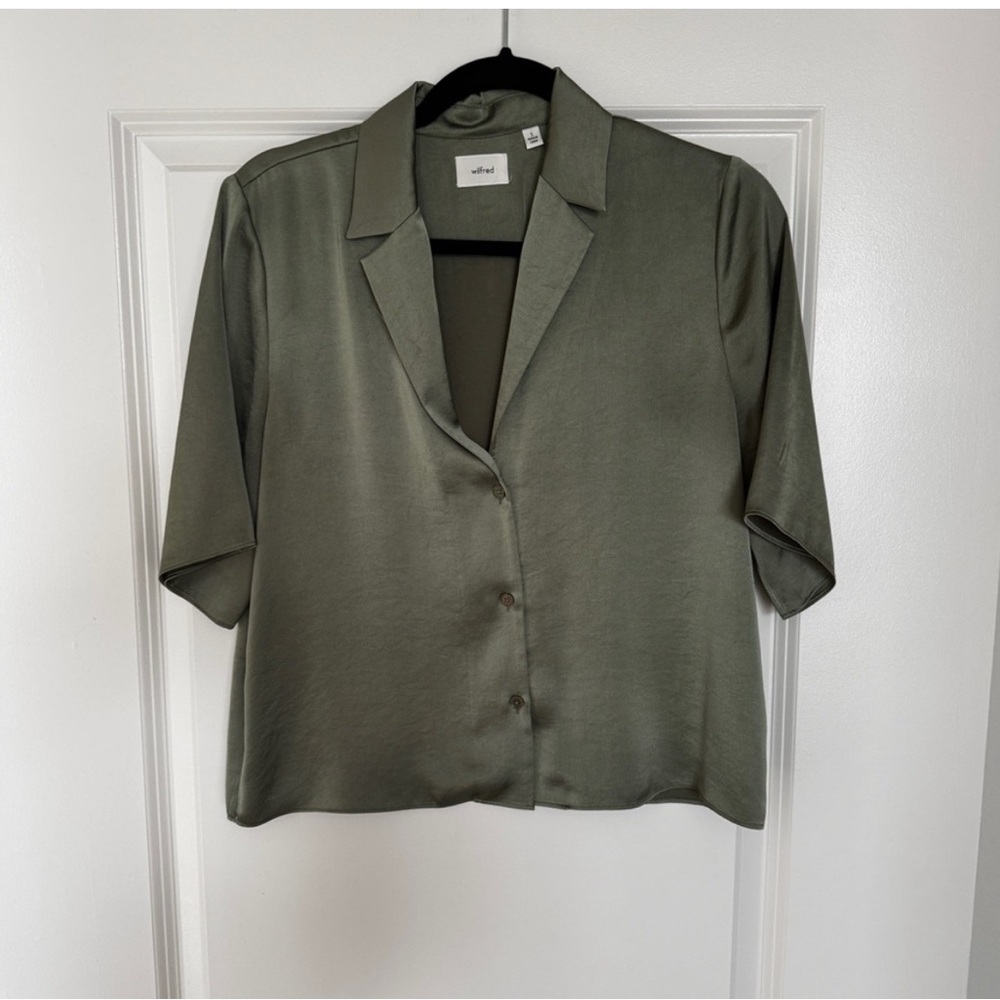 Aritzia Olive Green Satin Blouse